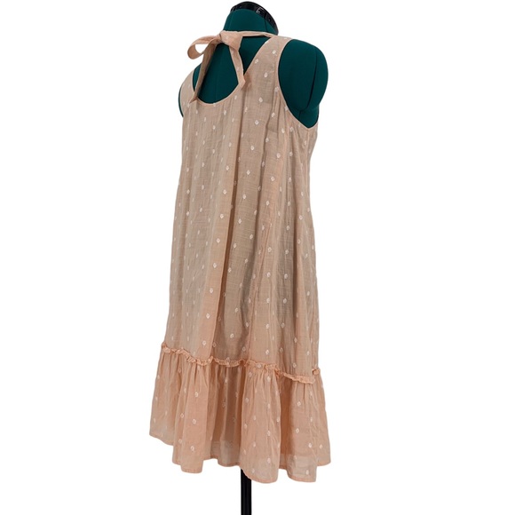Loft Peach Embroidered Polka Dot Boho Tie Back Flounce Dress, XS - Picture 10 of 16
